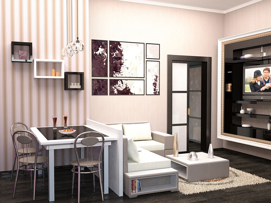 Дизайн интерьера совмещенной гостиной-кухни. Промежуточные варианты 2.