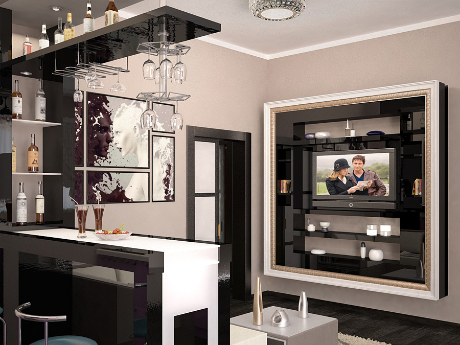 Дизайн интерьера совмещенной гостиной-кухни. Промежуточные варианты 4.